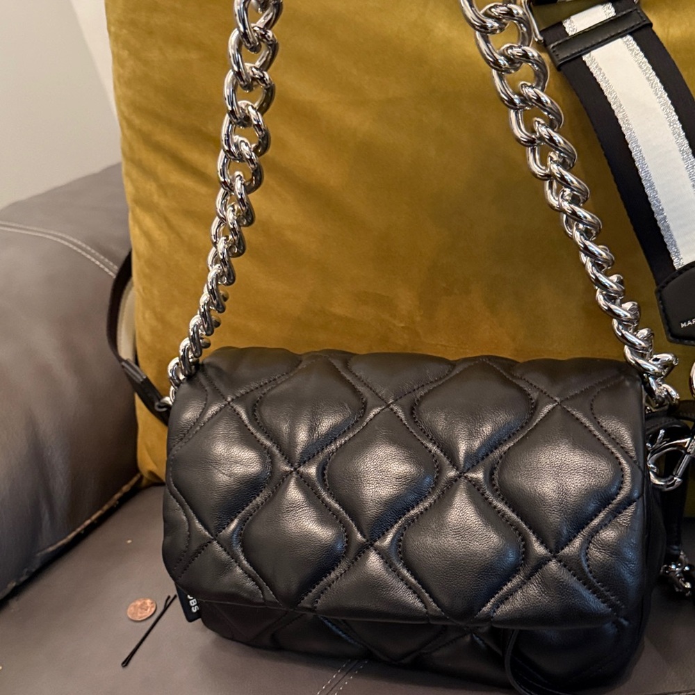 Marc Jacobs Pillow Black Quilted Crossbody Bag with Striped Strap - Picture 4 of 10